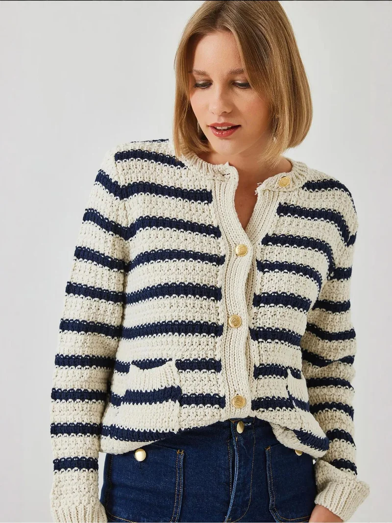 Bianco Lucci Multicolor LUCCI Striped Button-Up Knit Cardigan for Women | Best Price UAE