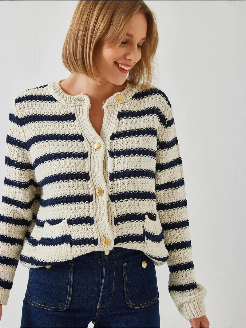 Bianco Lucci Multicolor LUCCI Striped Button-Up Knit Cardigan for Women | Best Price UAE