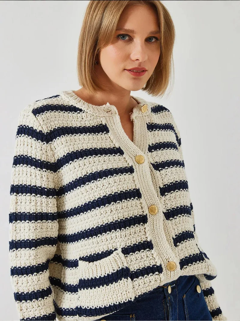 Bianco Lucci Multicolor LUCCI Striped Button-Up Knit Cardigan for Women | Best Price UAE