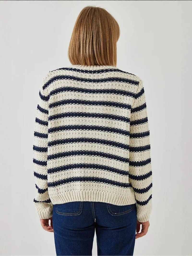 Bianco Lucci Multicolor LUCCI Striped Button-Up Knit Cardigan for Women | Best Price UAE