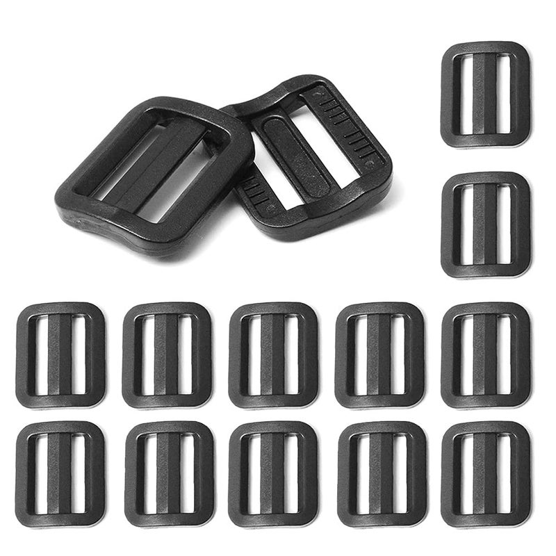 CooBigo CooBigo 12pcs 34 Plastic Black Curve Slider TriGlide Adjust Triring Buckles For Dog Collar Harness Backpack Straps FLC129B1