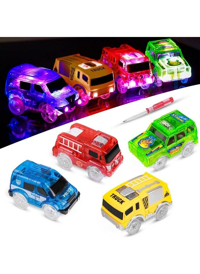 null - Tracks Cars Replacement Only, Light Up Magic Cars For Tracks Compatible With Glow In The Dark Toy Cars With 5 Led Flashing Lights For Most Race Tracks Only Toy Cars Track Car Accessories (4 Pack) - Image 1