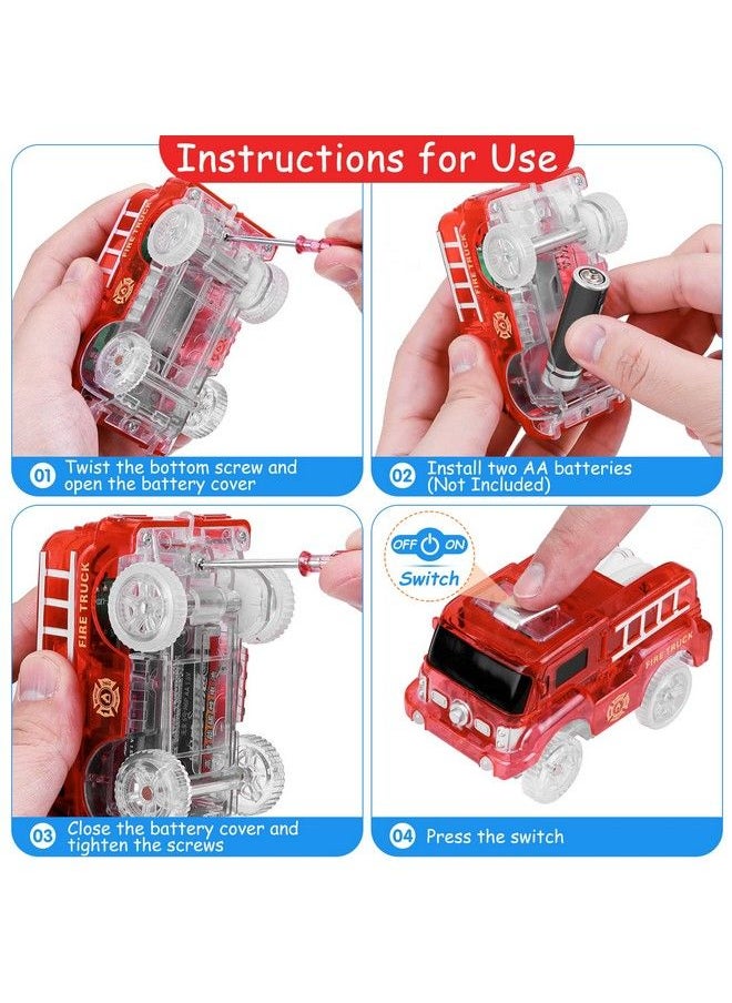 null - Tracks Cars Replacement Only, Light Up Magic Cars For Tracks Compatible With Glow In The Dark Toy Cars With 5 Led Flashing Lights For Most Race Tracks Only Toy Cars Track Car Accessories (4 Pack) - Image 1