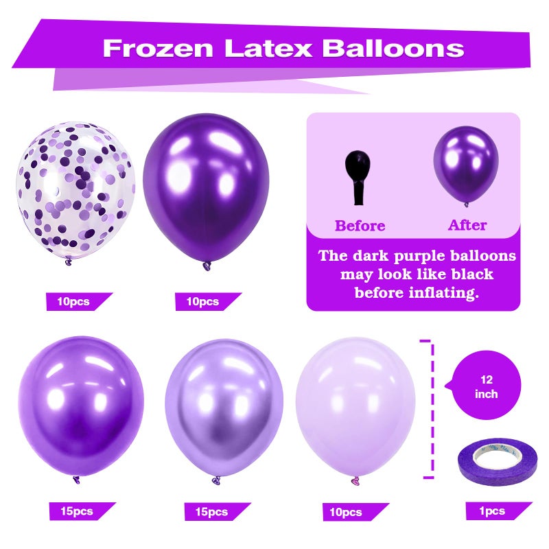 Bezente Purple Latex Balloons Kit, 60pcs 12 inch Dark Purple Metallic Chrome Confetti Lavender Lilac Balloons for Women Birthday Wedding Baby Bridal Shower Halloween Themed Party Decorations - Image 2