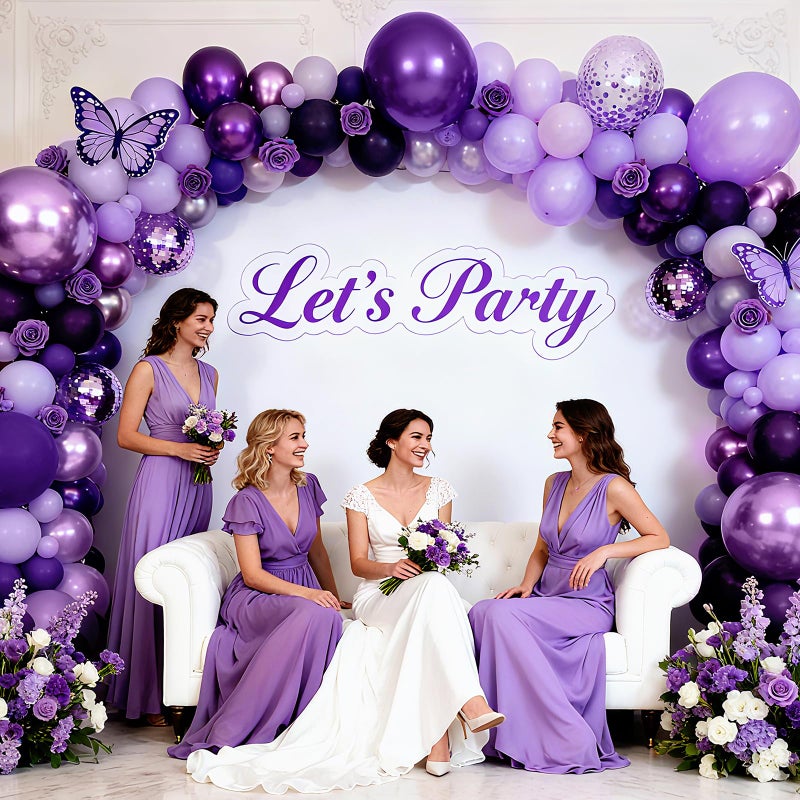 Bezente Purple Latex Balloons Kit, 60pcs 12 inch Dark Purple Metallic Chrome Confetti Lavender Lilac Balloons for Women Birthday Wedding Baby Bridal Shower Halloween Themed Party Decorations - Image 5