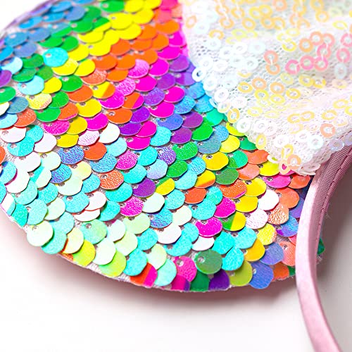 Foeran Mouse Ears Headbands Shiny Bows Mouse Ears Glitter Party Princess Decoration Cosplay Costume for Girls Women (Sequin rainbow-1) - Image 2