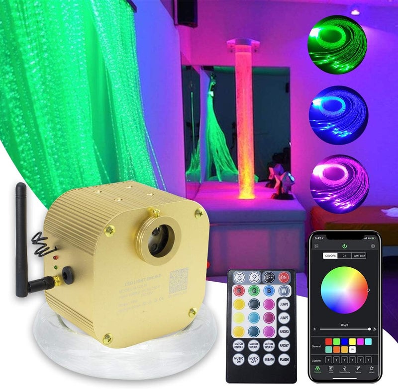 Amki 16W Twinkle Fiber Optic Sensory Lights, Waterfall Curtain Lighting with APP/Remote Control RGBW Flash Point Sparkle Sound Activated for Home Decor with Fiber Optical Cables 300pcs 1.0mm 9.8ft - Image 1