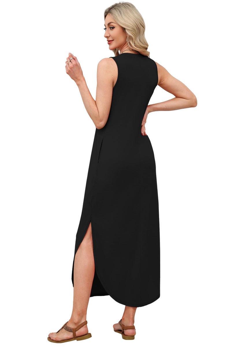 OFEEFAN Plus Size Spring Sleeveless Dresses for Women V Neck Maxi Dress Loose Fit Sundresses with Pockets Beach Vacation Essentials A-Black XXL - Image 5