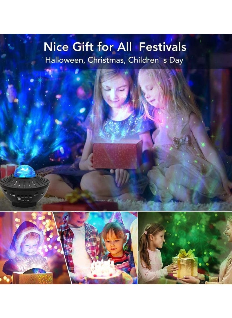 Sky Lite Night Light Laser Projector with Remote Control, 2 in 1 Star Starry Sky Light with LED Nebula Cloud Moving Ocean Wave Projector for Kids Baby Bedroom Room Decor, Built-in Music Speaker