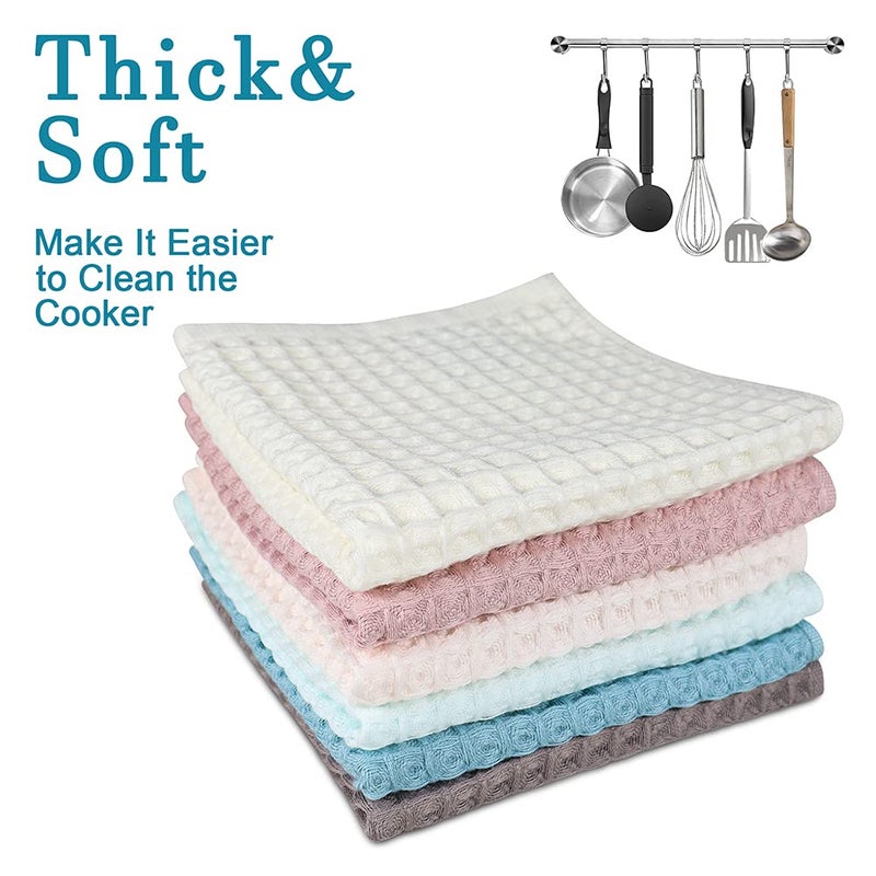 Vfaejll 100% Cotton Kitchen Towels Set Waffle Weave Kitchen Dish Cloth Super Absorbent Kitchen Dish Towels For Drying Dishes 13X13 Inches Dish Rags For Washing Dishes 6 Pack Mixed Color Hand Towels - Image 5