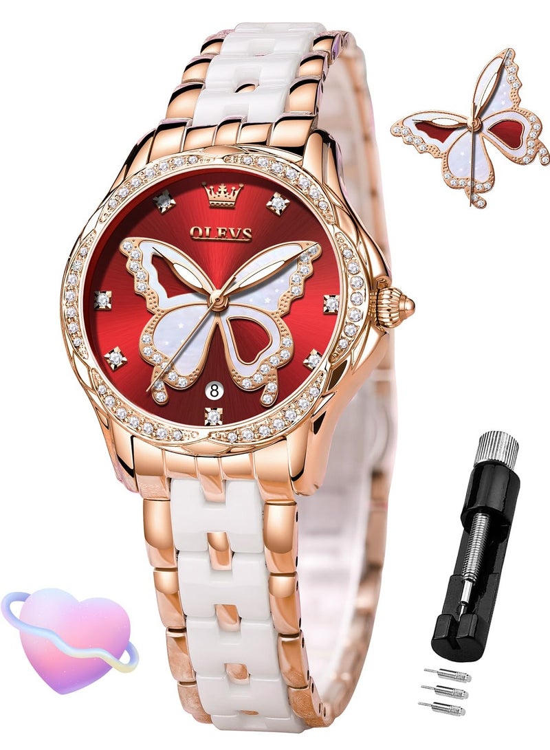 OLEVS Women's Elegant Stainless Steel Ceramic Two-tone Bracelet Waterproof Luminous Watch 5610 - Image 1