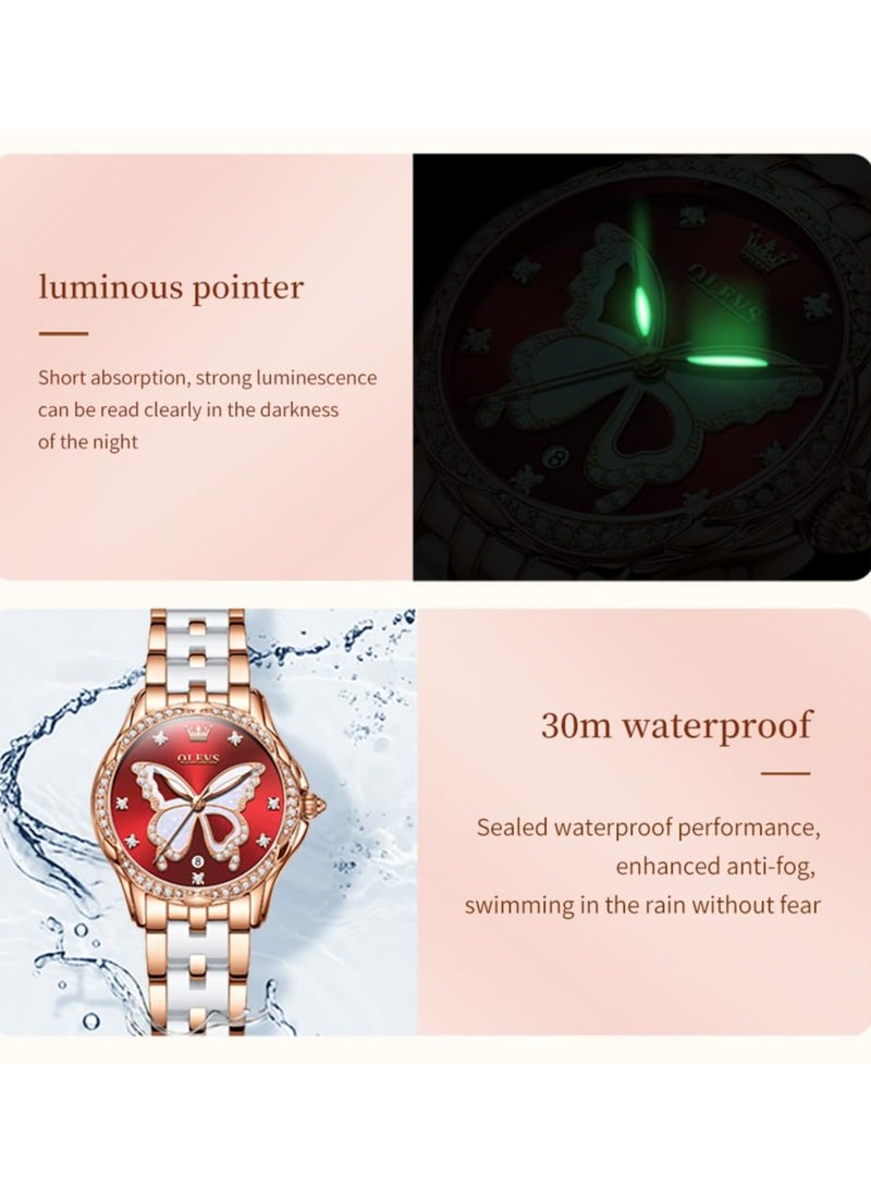 OLEVS Women's Elegant Stainless Steel Ceramic Two-tone Bracelet Waterproof Luminous Watch 5610 - Image 4