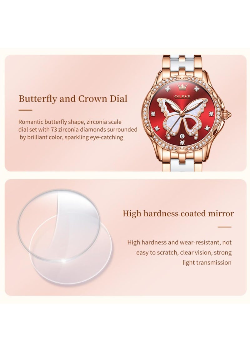 OLEVS Women's Elegant Stainless Steel Ceramic Two-tone Bracelet Waterproof Luminous Watch 5610 - Image 5