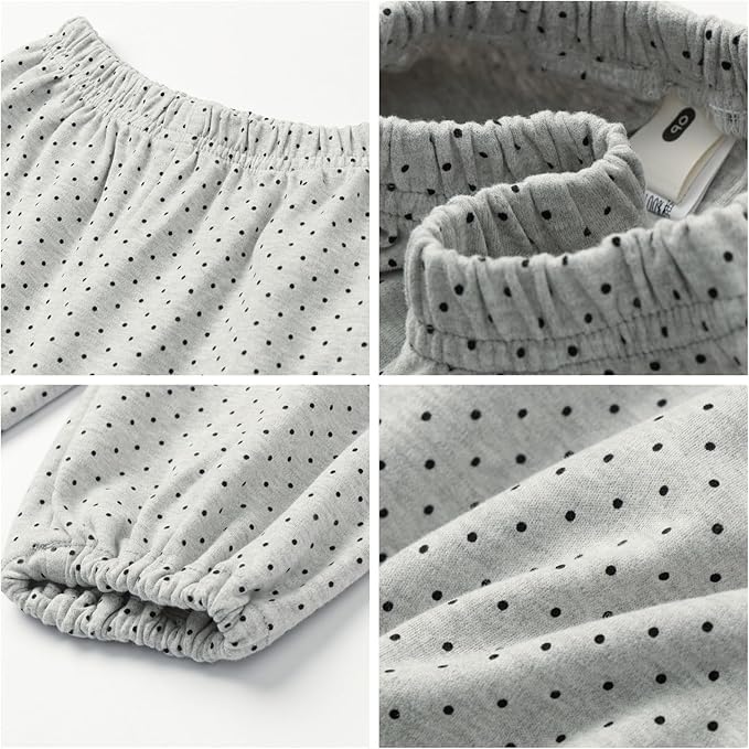 Mud Kingdom Toddler Girls Pajamas Set Long Sleeve Cute Polka Dots Sleepwear with Lace Peter Pan Collar 2-Piece Gray 3T - Image 5