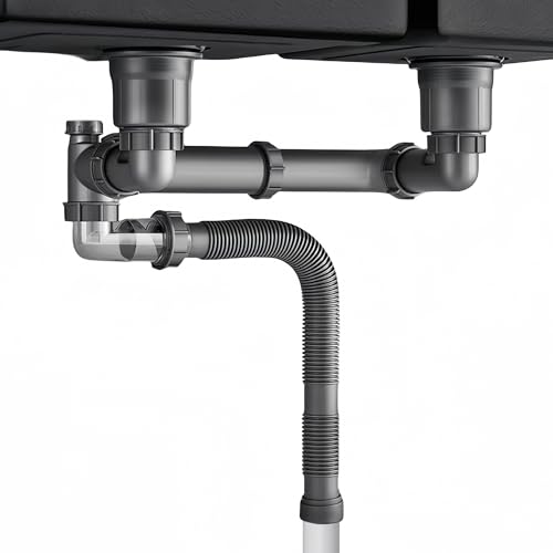 COLDDD Expandable Flexible 1 1/2" or 1 1/4" Pipe kit for Double Kitchen Sink, All-In-One-Drain Kit for Double Bowl Sinks, Space saving, Suitable for Kitchen, Bathroom, Restroom - Image 1