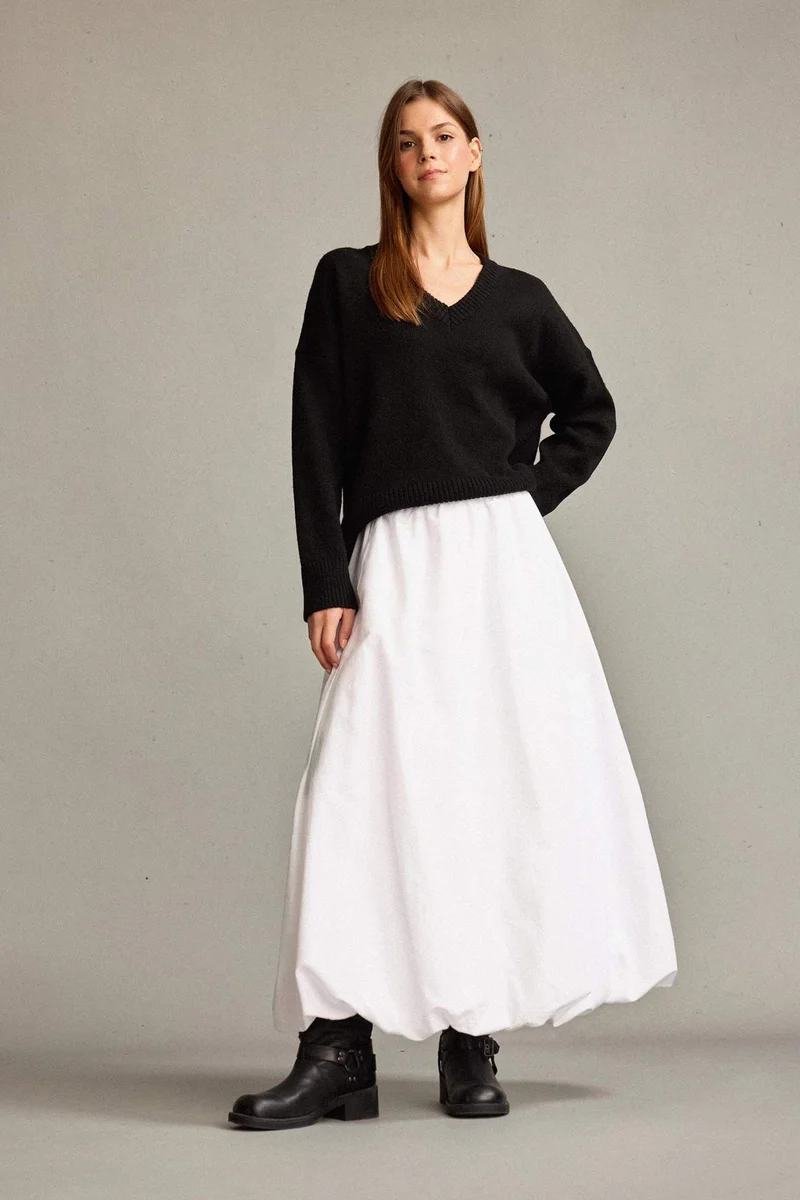 ديفاكتو Balloon Fit Poplin Lined Elastic Band Skirt