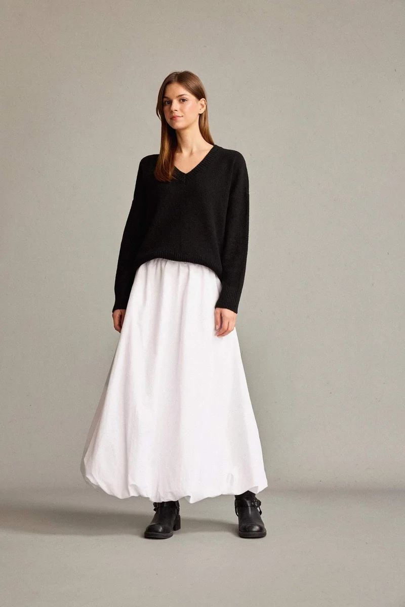 ديفاكتو Balloon Fit Poplin Lined Elastic Band Skirt