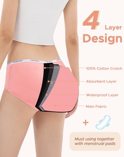 INNERSY Period Underwear for Teens Girls Cotton Leak-Proof Menstrual Panties 3-Pack(Refreshing Blue Pink Polka Dots,XL(14-16 yrs)) - Image 3