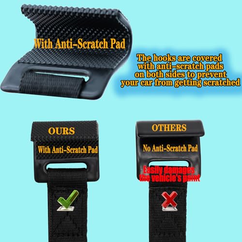 Szuoixe Rooftop Cargo Tie Down Door Hook Straps - Secure Any Roof Bag, Rack Cargo Carrier, Car Top Frame Gear Replacement, No Roof Rack Required, Compatible with SUV, Jeep, 6Pcs Anti-Scratch - Image 3