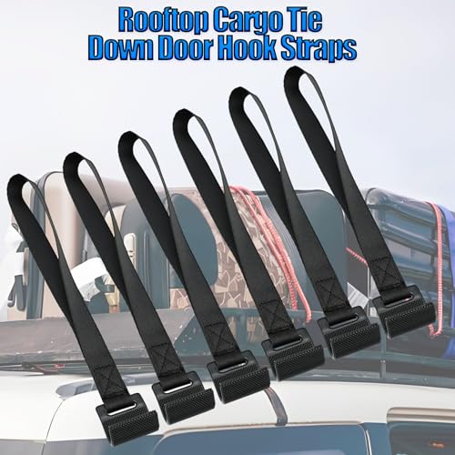 Szuoixe Rooftop Cargo Tie Down Door Hook Straps - Secure Any Roof Bag, Rack Cargo Carrier, Car Top Frame Gear Replacement, No Roof Rack Required, Compatible with SUV, Jeep, 6Pcs Anti-Scratch - Image 2