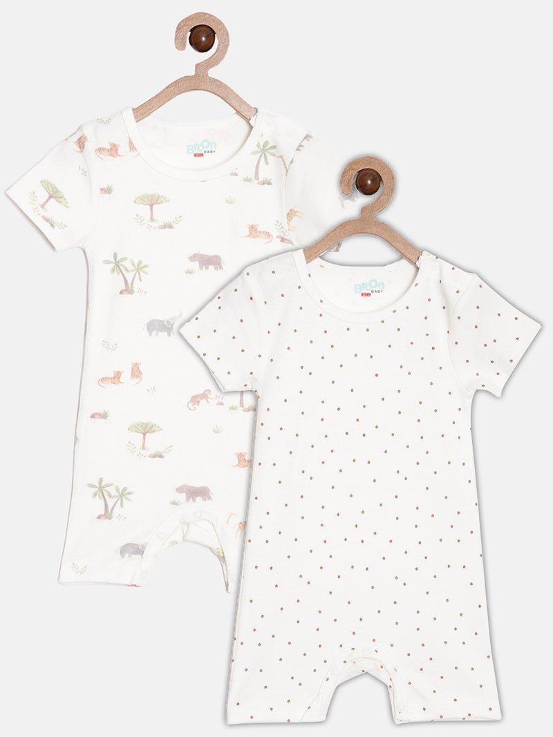 Broon Infant Boys White Printed Organic Cotton Rompers Pack of 2 - Image 1