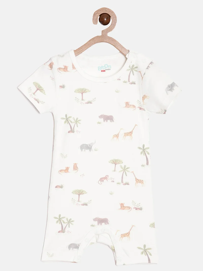 Broon Broon Infant Boys White Printed Organic Cotton Rompers Pack of 2