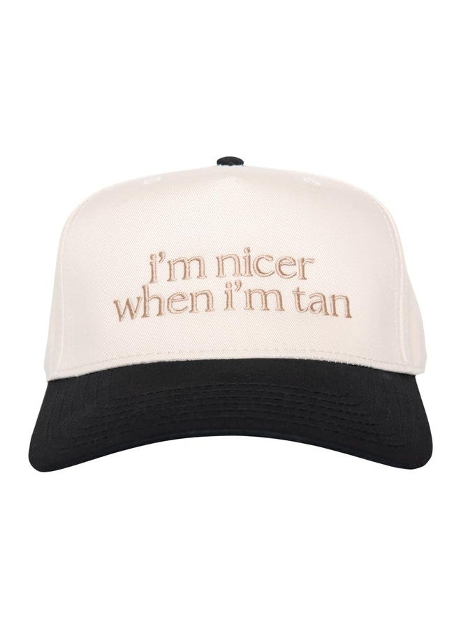 KATYDID I’m Nicer When I’m Tan Vintage Hat - Two-Toned Trucker Hat - Embroidered Vintage Baseball Cap for Women - Snapback (Black/Tan), Black/Tan, One size - Image 1