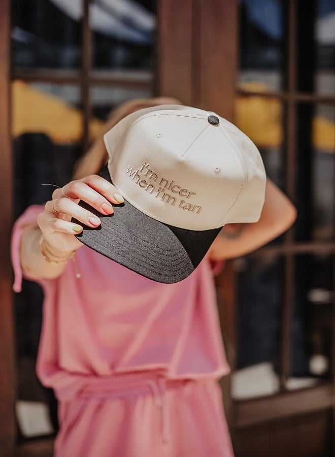 KATYDID I’m Nicer When I’m Tan Vintage Hat - Two-Toned Trucker Hat - Embroidered Vintage Baseball Cap for Women - Snapback (Black/Tan), Black/Tan, One size - Image 4