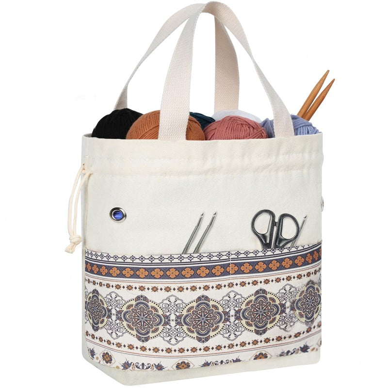 TOGETRUE Yarn Bag, Knitting Crochet Tote Bag, Yarn Storage Bags Organizer, Crochet bags for Crocheting Project, Store Skein Ball, Short Knitting Needle (Brown Style) - Image 1