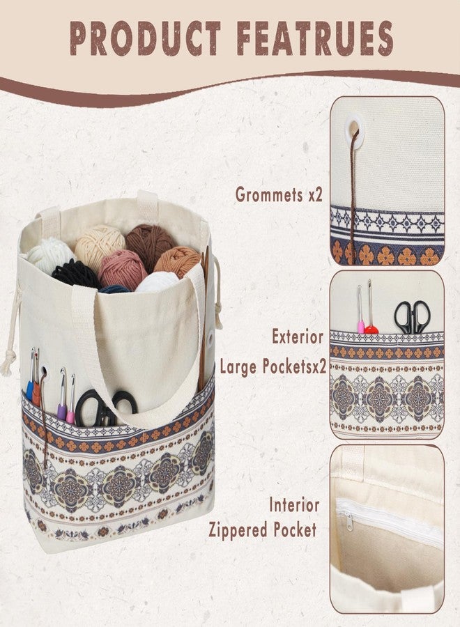 TOGETRUE Yarn Bag, Knitting Crochet Tote Bag, Yarn Storage Bags Organizer, Crochet bags for Crocheting Project, Store Skein Ball, Short Knitting Needle (Brown Style) - Image 5