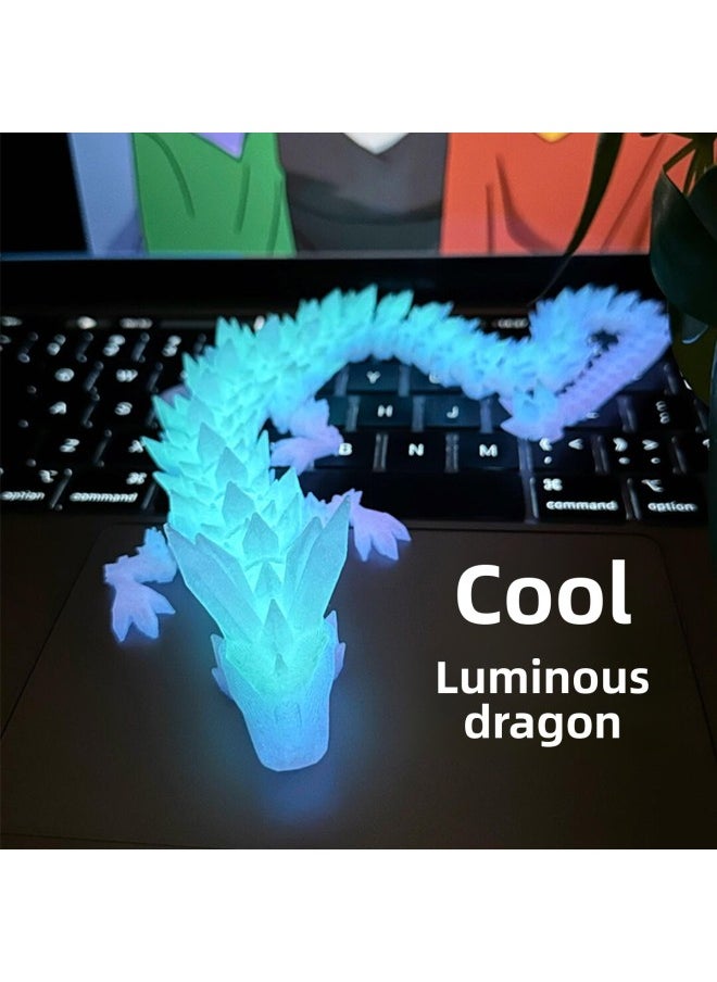 Generic - # 3D Printing Luminous Dragon Toy Gradient Crystal Three-dimensional Dragon Egg Creative Desktop Ornament Joint Movable Model-Color:Cool Gradient Luminous Dragon (including Light Flashlight) [30cm❤Ready Stock For Quick Delivery] - Image 1