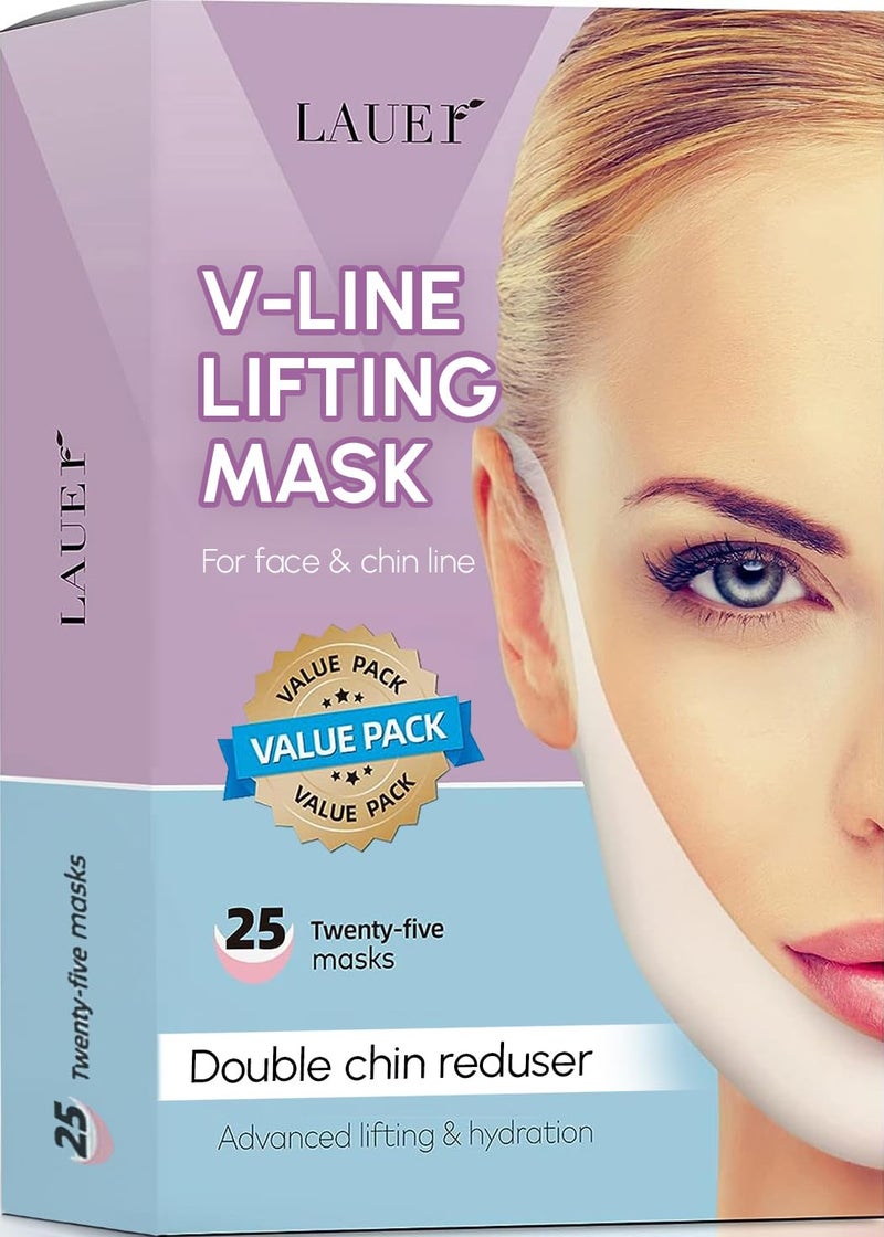 lauer cosmetic V Shaped Contouring Face Mask Line Shaping Lifting Belt Neck Reduction Jawline Lift Tape Enhancer Face Patch Firming Tightening Skin Chin Up Sculpting Collagen Mask Hyaluronic Acid Aloe Vera 25pcs 
