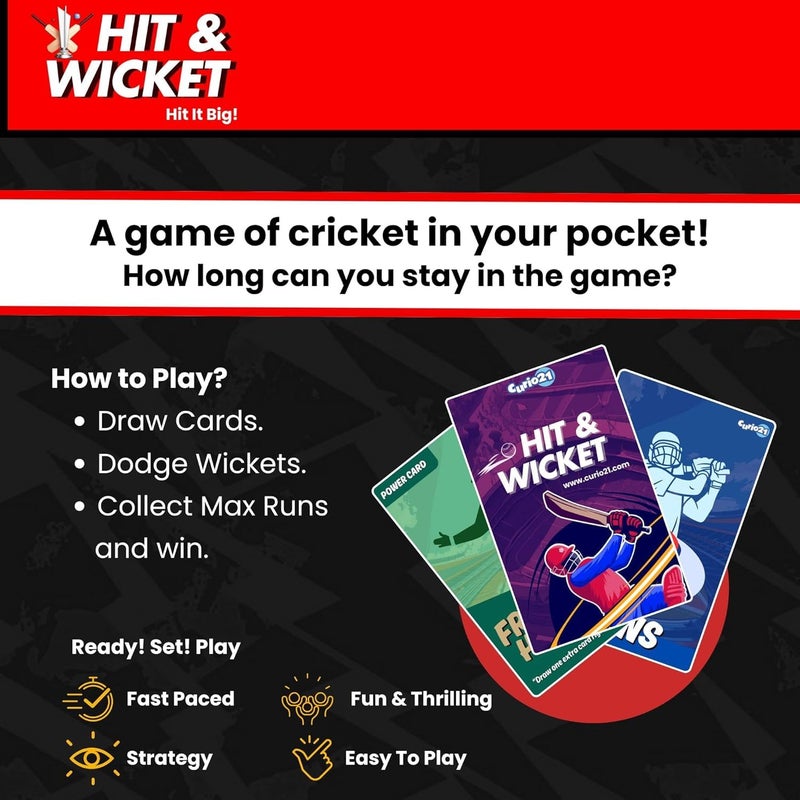 Curio21 Hit & Wicket Cricket Card Game for Kids, Teens, Adults & Families | Perfect Indoor Fun Activity | Christmas/Birthday/Return Gifts for Boys, Girls, Teens | Fast-Paced Strategy | 2–4 Players - Image 5