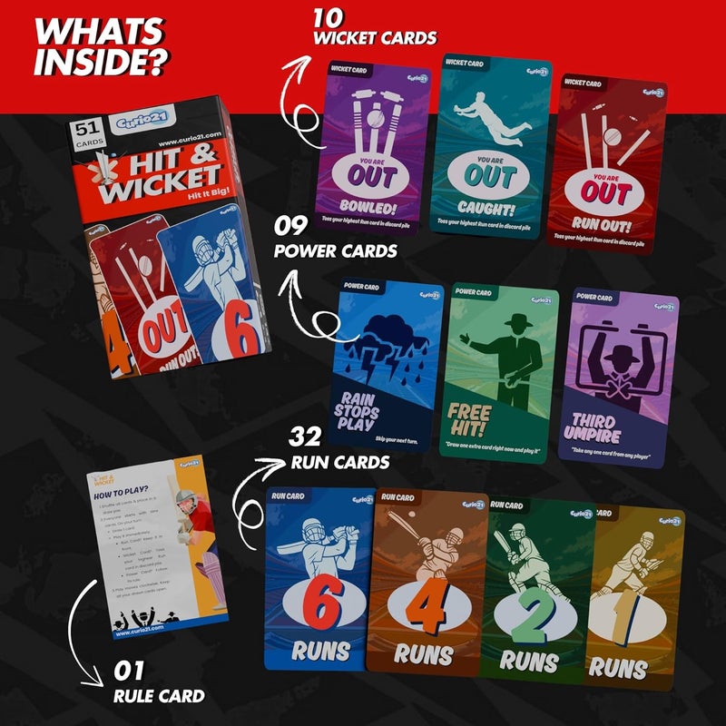 Curio21 Hit & Wicket Cricket Card Game for Kids, Teens, Adults & Families | Perfect Indoor Fun Activity | Christmas/Birthday/Return Gifts for Boys, Girls, Teens | Fast-Paced Strategy | 2–4 Players - Image 3