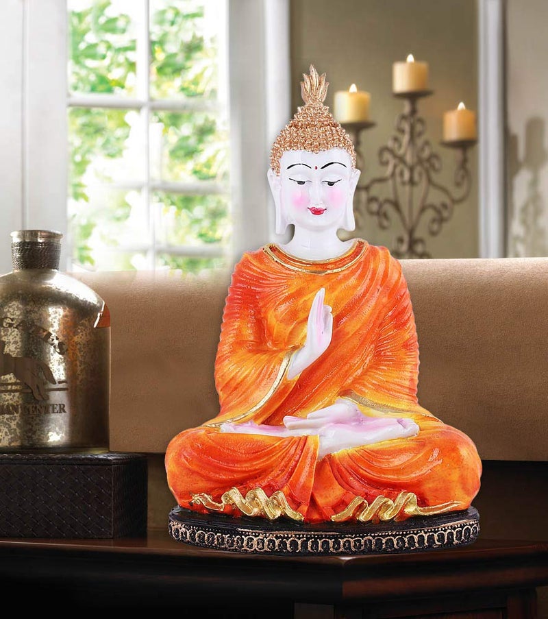 Mariner's Creation Fabric Buddha Statues For Living Room, Buddha Showpiece, Buddha Idol For Home Decor House Warming Gift Size-15X8X26Cm (Orange) - Image 1