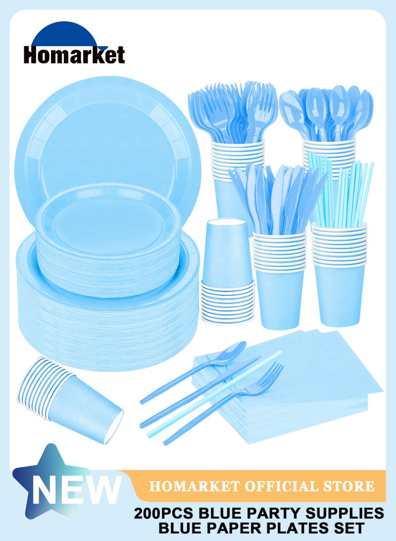 HomarKet 200 Pcs Disposable Paper Plates and Napkins,25 Guest Party Supplies Dinnerware Set Include Scalloped Plates Paper Napkin Cup Straw Plastic Spoon Fork Knive for Party,Wedding, - Image 1