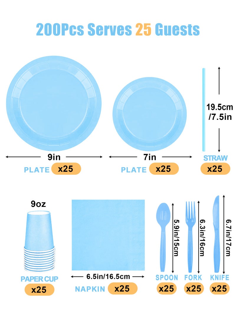 HomarKet 200 Pcs Disposable Paper Plates and Napkins,25 Guest Party Supplies Dinnerware Set Include Scalloped Plates Paper Napkin Cup Straw Plastic Spoon Fork Knive for Party,Wedding, - Image 2