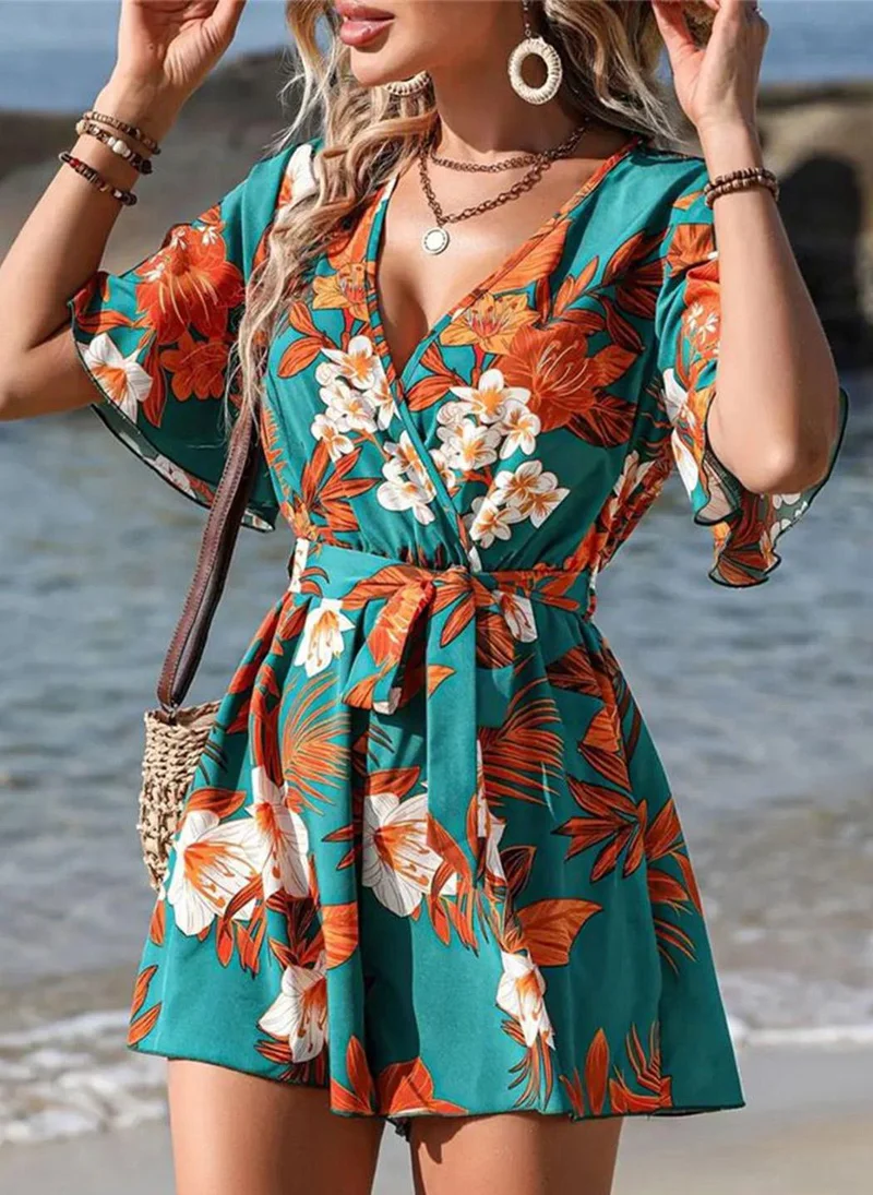 يونيكي Green Abstract Print Fit and Flare Dress