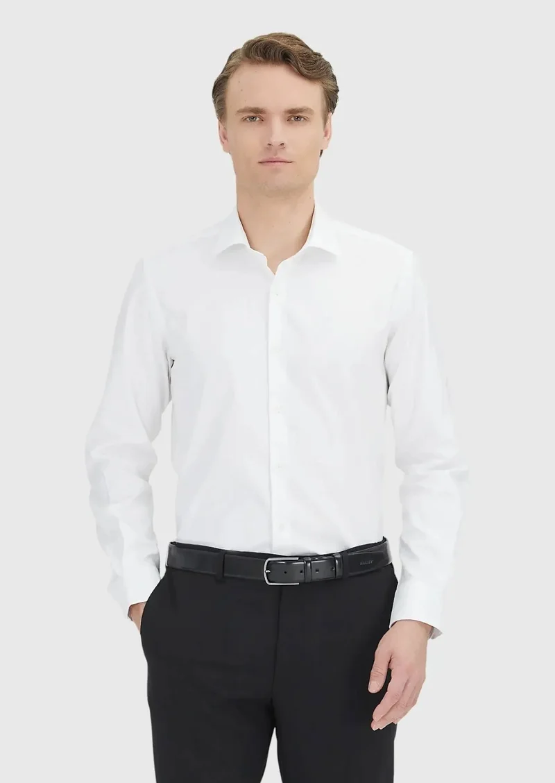 RAMSEY White Regular Fit Weaving Classical 100% Cotton Shirt