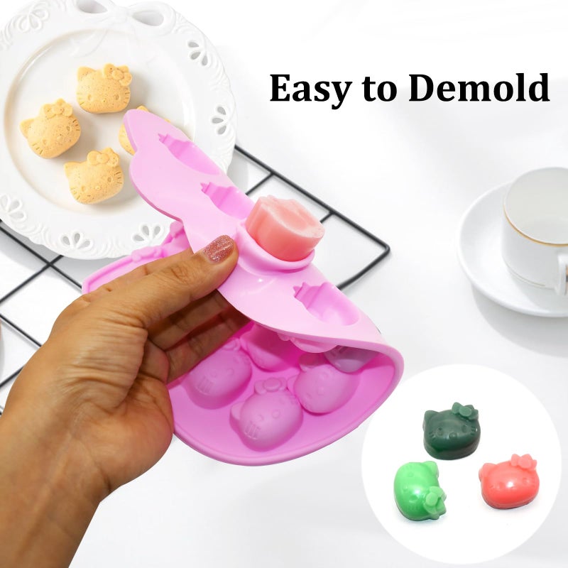 Yedadone 16-Cavity Cute Cat Silicone Fondant Cake Mold, 2 Packs Cartoon Ice Molds Non-stick Mousse Chocolate Candy Mold for Sugarcraft Candy Cupcake Topper Baking - Image 3