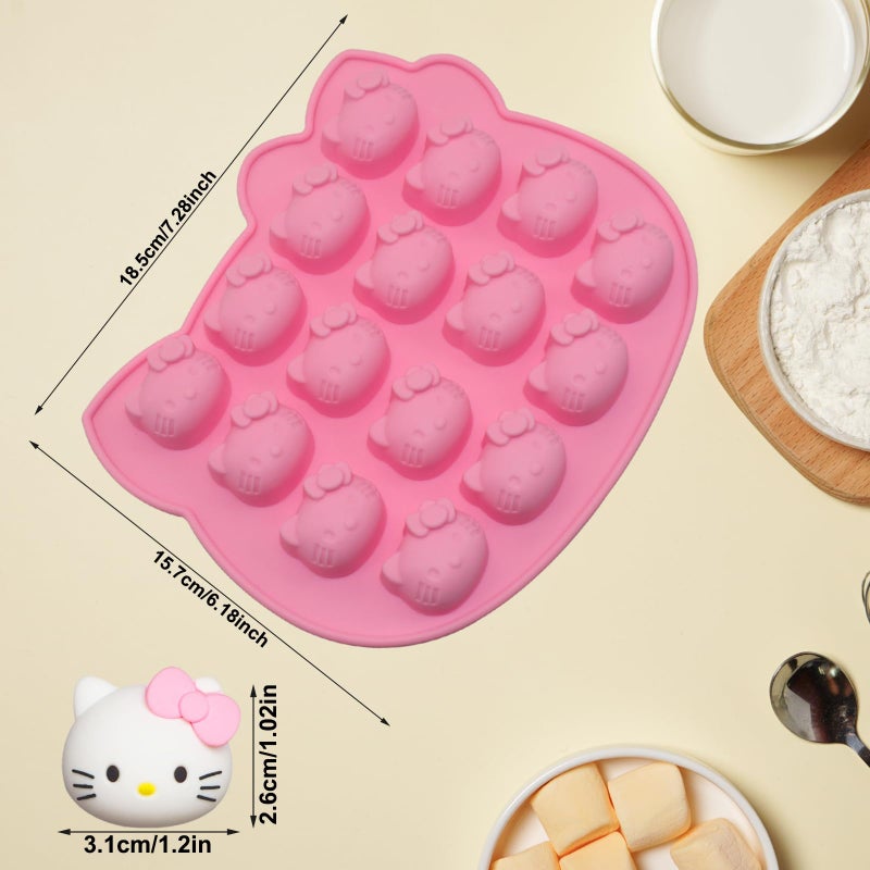 Yedadone 16-Cavity Cute Cat Silicone Fondant Cake Mold, 2 Packs Cartoon Ice Molds Non-stick Mousse Chocolate Candy Mold for Sugarcraft Candy Cupcake Topper Baking - Image 2