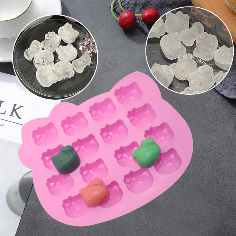 Yedadone 16-Cavity Cute Cat Silicone Fondant Cake Mold, 2 Packs Cartoon Ice Molds Non-stick Mousse Chocolate Candy Mold for Sugarcraft Candy Cupcake Topper Baking - Image 5