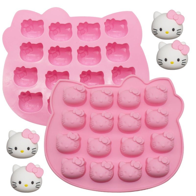 Yedadone 16-Cavity Cute Cat Silicone Fondant Cake Mold, 2 Packs Cartoon Ice Molds Non-stick Mousse Chocolate Candy Mold for Sugarcraft Candy Cupcake Topper Baking - Image 1