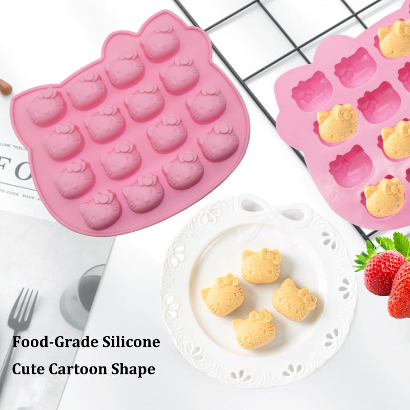 Yedadone 16-Cavity Cute Cat Silicone Fondant Cake Mold, 2 Packs Cartoon Ice Molds Non-stick Mousse Chocolate Candy Mold for Sugarcraft Candy Cupcake Topper Baking - Image 4