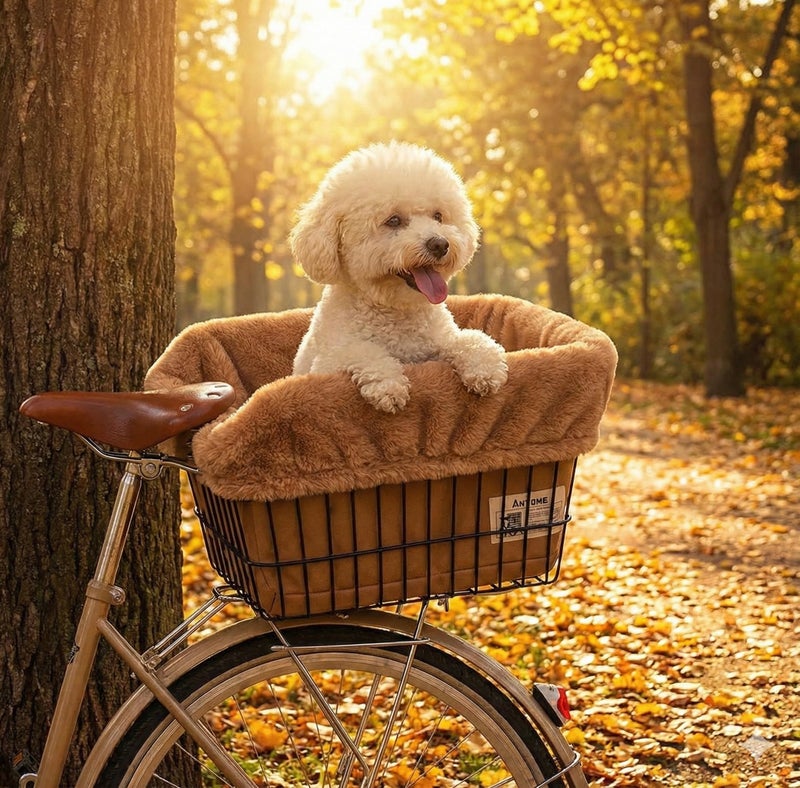 ANZOME Dog Bike Basket Liner (Liner Only), Soft Sherpa Padded Cover for Wire Bicycle Baskets, Warm Winter Pet Carrier Insert Bed with Durable Canvas & Elastic Fit (Brown) - Image 2