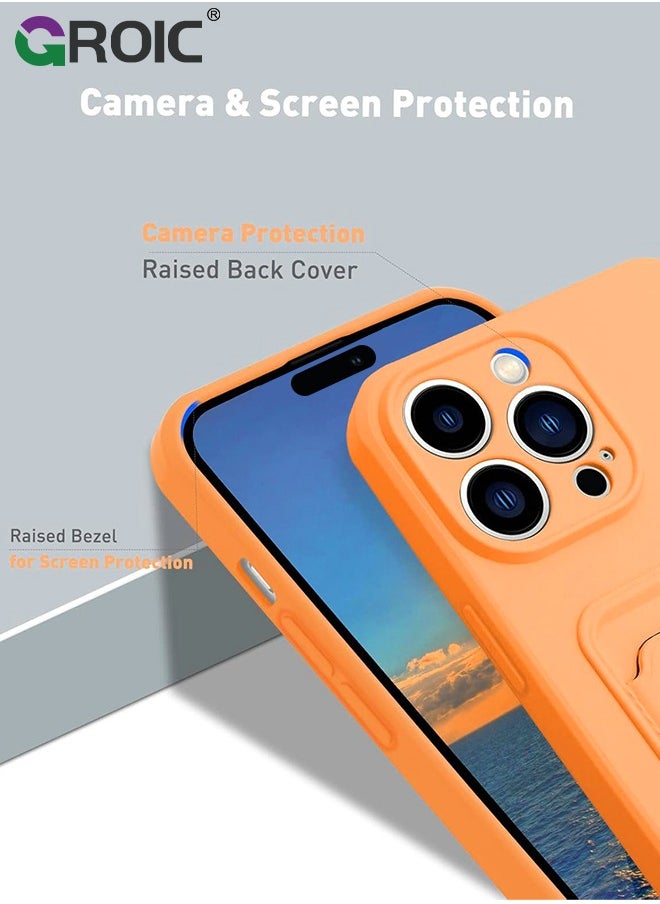 GROIC - iPhone 16 Pro Max Orange Silicone Case with Card Holder, Frosted TPU Soft Case Wallet with Card Slot Shockproof Full Coverage Lens Protective Cover - Image 1
