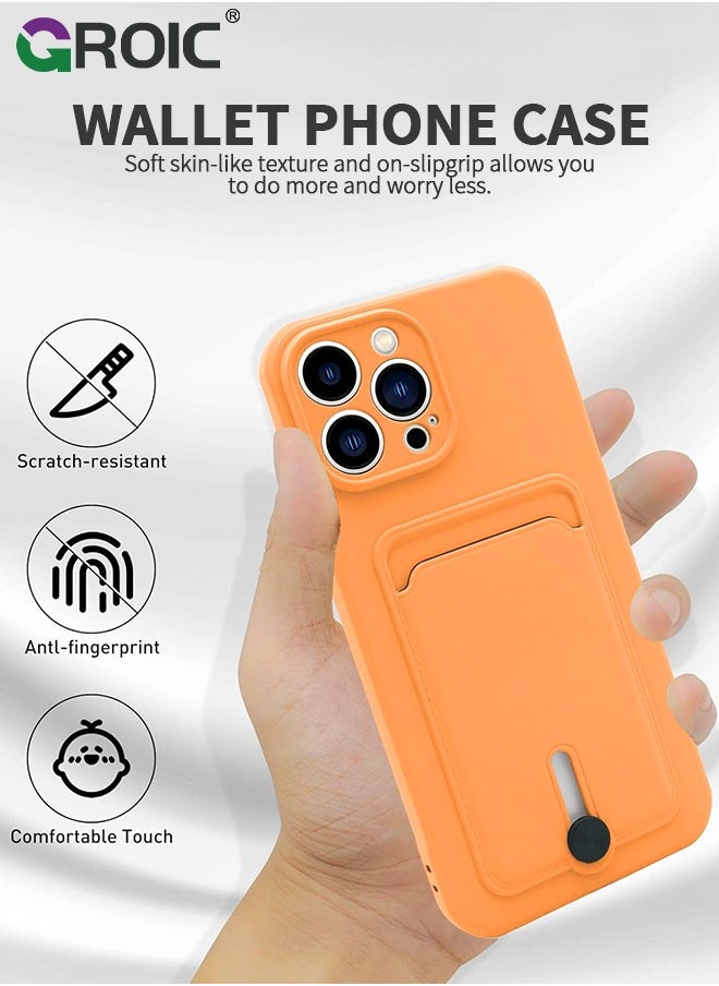 GROIC - iPhone 16 Pro Max Orange Silicone Case with Card Holder, Frosted TPU Soft Case Wallet with Card Slot Shockproof Full Coverage Lens Protective Cover - Image 1