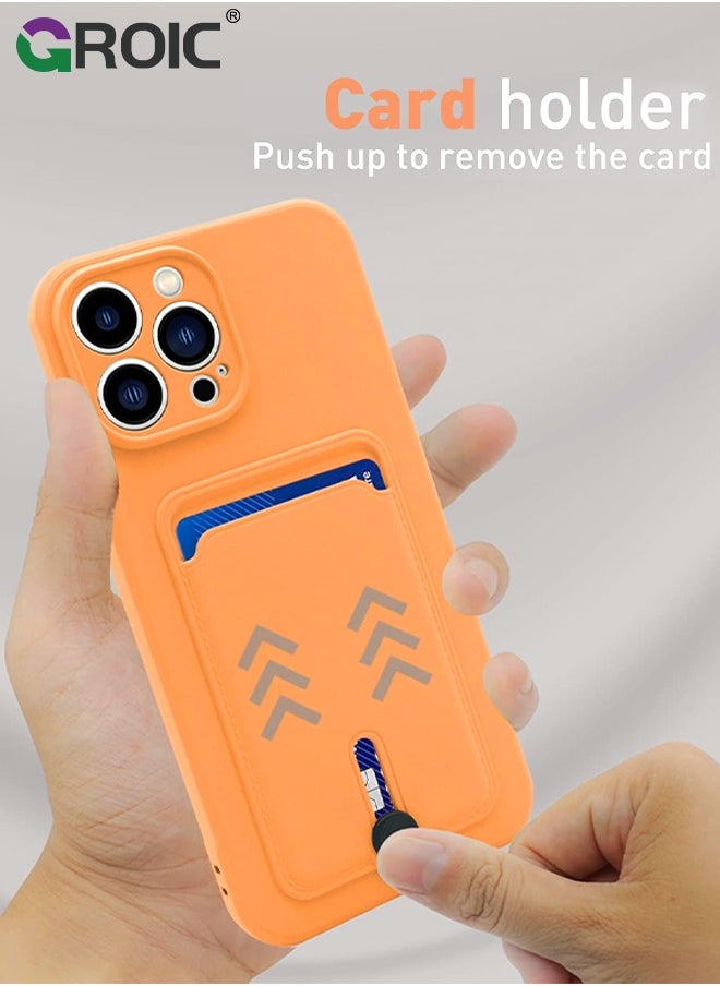 GROIC - iPhone 16 Pro Max Orange Silicone Case with Card Holder, Frosted TPU Soft Case Wallet with Card Slot Shockproof Full Coverage Lens Protective Cover - Image 1