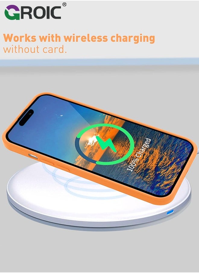 GROIC - iPhone 16 Pro Max Orange Silicone Case with Card Holder, Frosted TPU Soft Case Wallet with Card Slot Shockproof Full Coverage Lens Protective Cover - Image 1
