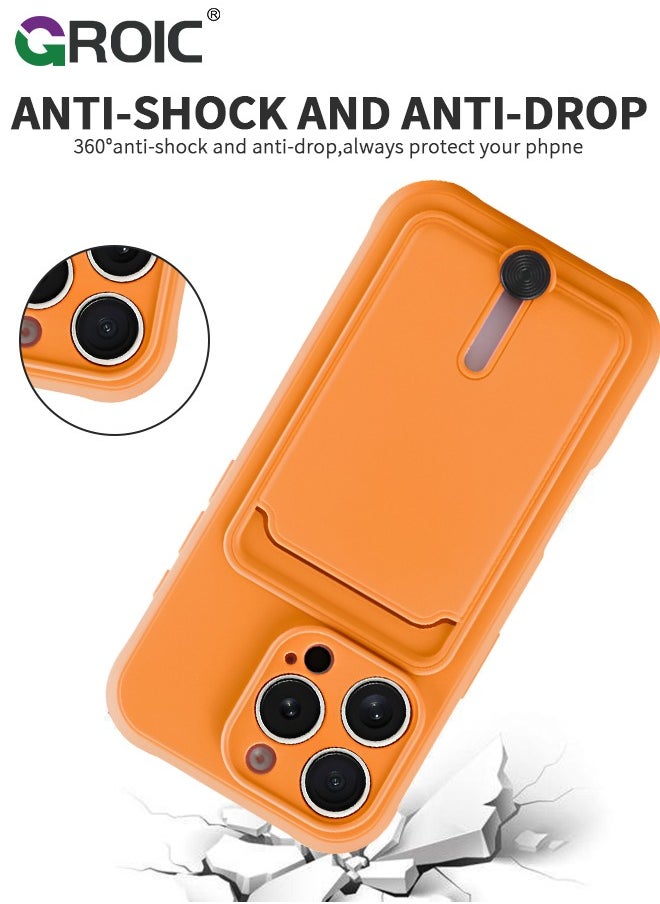 GROIC - iPhone 16 Pro Max Orange Silicone Case with Card Holder, Frosted TPU Soft Case Wallet with Card Slot Shockproof Full Coverage Lens Protective Cover - Image 1